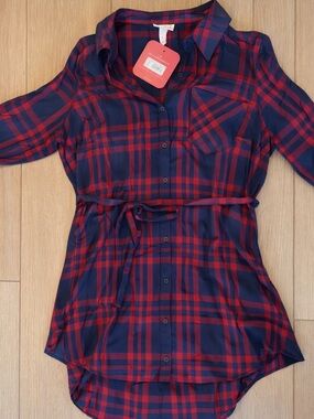 NWT Isabel Maternity Blue/Red Plaid Maternity Plaid Tunic